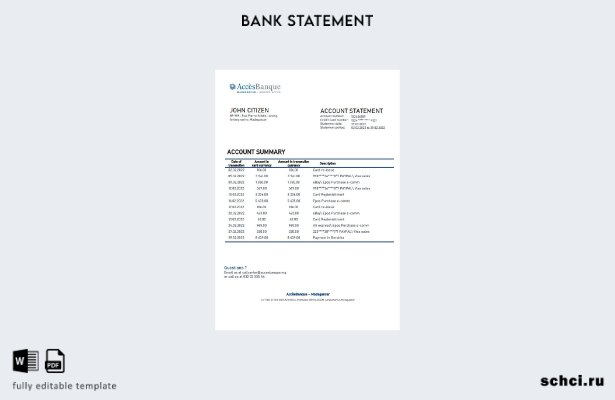 цифровая загрузка шаблона слова банковской выписки Madagascar Acces Banque